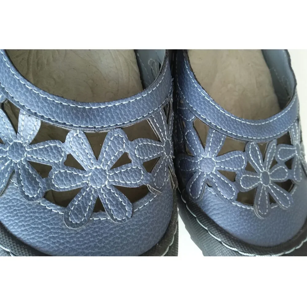 JBU By Jambu Mary Jane flats sz 10 Wom Wildflower Encore Denim blue leather - Picture 3 of 8